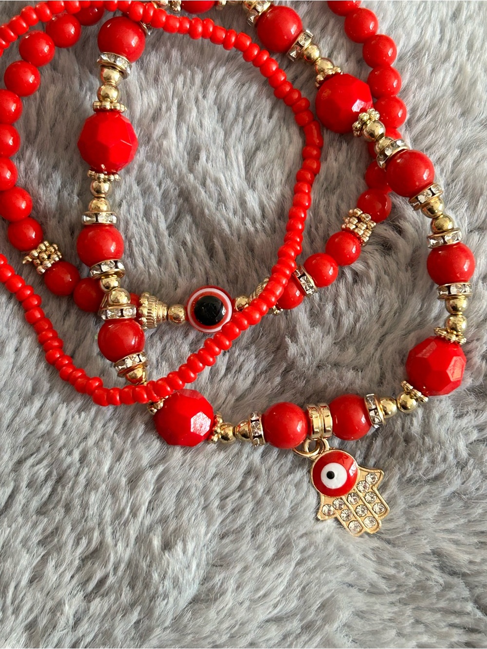 4/$50 Red Beaded Hamsa Charm Bracelet Set - Unbranded
